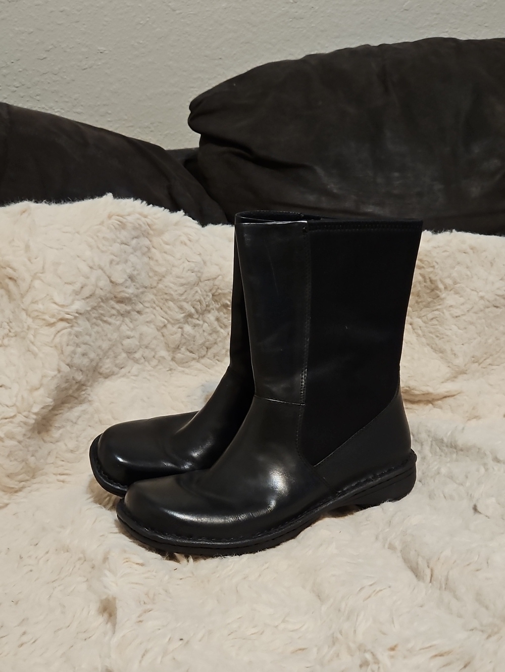 Earth Origins Black Faux Leather Mid-Calf Zip Up Combat Boots